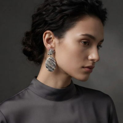 Striped Stone & Raw Silver Drop Earrings | Prime Ora