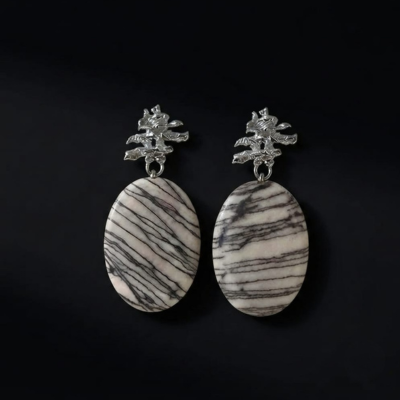 Striped Stone & Raw Silver Drop Earrings | Prime Ora